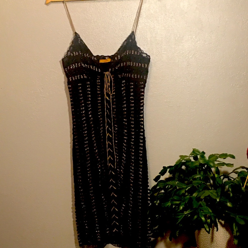 Farrah Khan beaded silk tie up Cocktail Dress